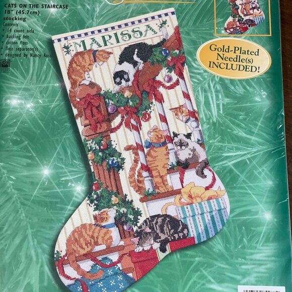 Vintage Bucilla "Cats on the Staircase" Counted Cross Stitch Stocking Kit #84288 - Picture 6 of 6
